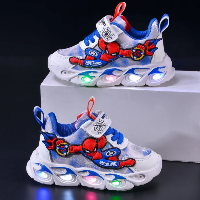 Disney Fashion Spiderman Baby Boys Sneakers Spring/autumn Children's Shoes Lighted Sneaker Trendy Kids Boy Sports Casual Shoes