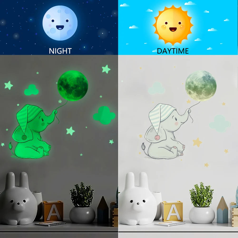 Cartoon Bunny Balloon Luminous Wall Stickers Glow In The Dark Wallpaper For Kids Room Living Room Nursery Home Decoration Decals