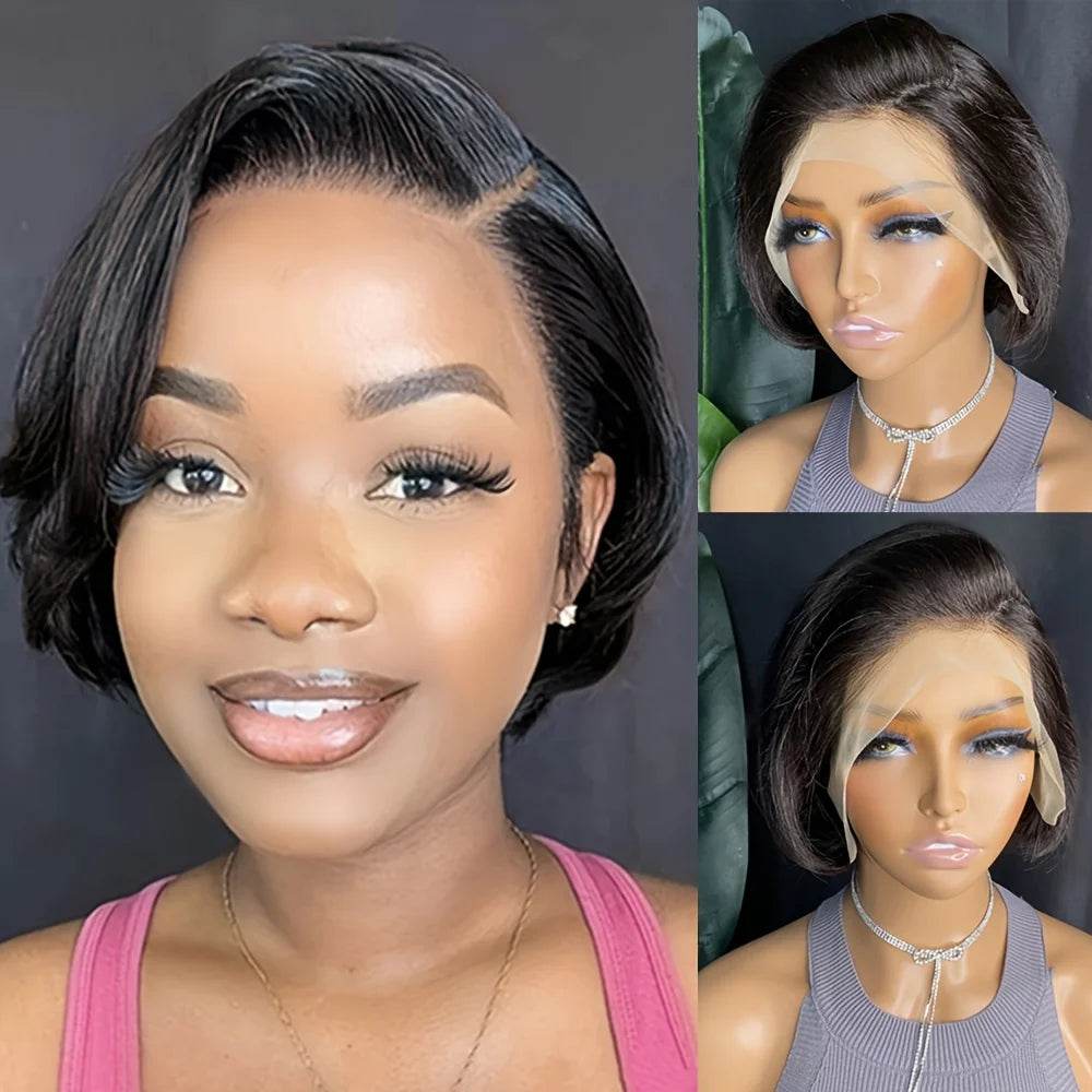 Short Pixie Cut Wigs Human Hair 13x4 Bob Lace Front Human Hair Wigs for Women 13x4 Full Lace Frontal Pixie Wig Party Cosplay Wig - AIAZ