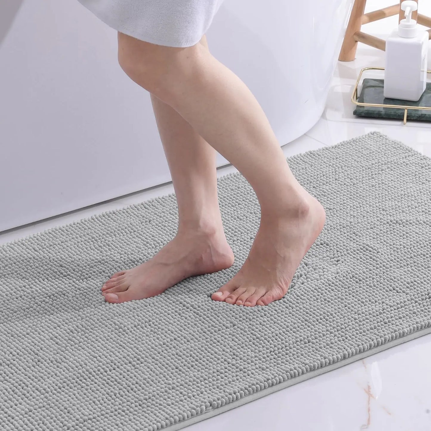 Kitinjoy Luxury Chenille Bath Mat Soft Non-slip Bathroom Shower Rug Extra Absorbent Mat Washable Quick Drying Foot Floor Carpets