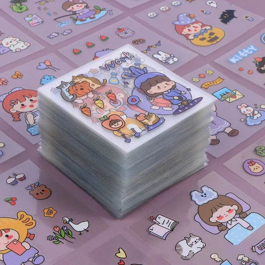 100 PCS Kawaii Stationery Stickers Back to School Supplies Adhesive Paper Cartoon Pattern Decoration Aesthetic DIY Scrapbook - AIAZ