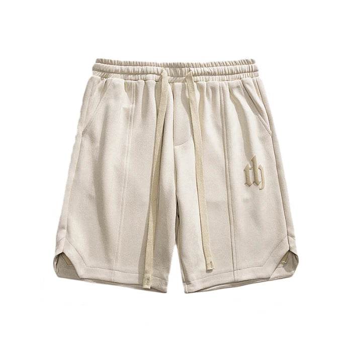 2025 Summer Suede Shorts Men's Trendy Brand Versatile High Street Printed Loose and Simple Five Quarter Pants - AIAZ