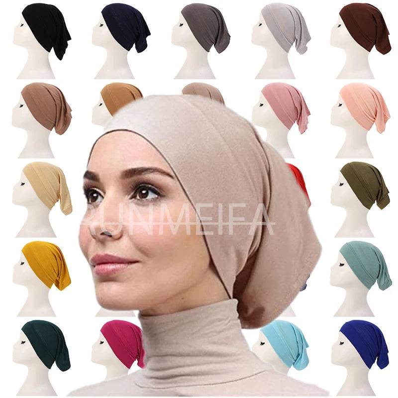 Fashion Muslim Hijab Caps Solid Underscarf Women Veil Modal Cotton Hijab Muslim Scarf Turbans Head Women's Hijabs Hat Islamic - AIAZ
