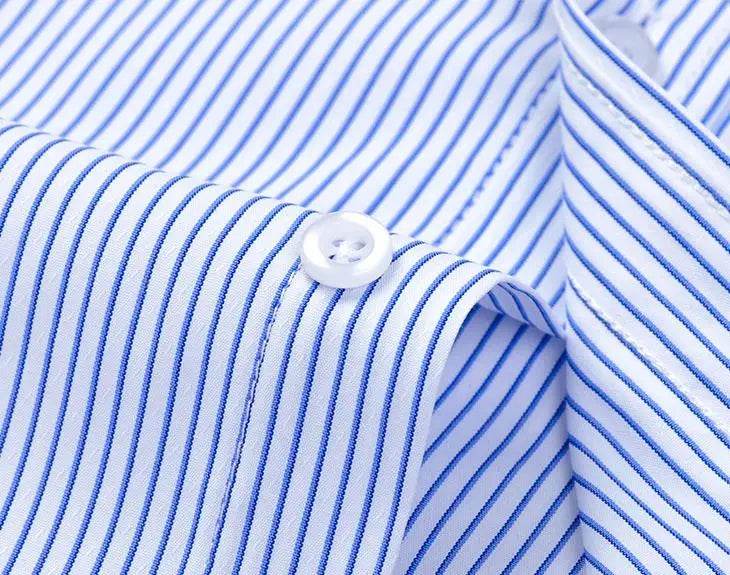 Men Formal Shirt Long Sleeve Office Solid Color Striped Anti-Wrinkle Fashion Business Pocket White Social Pocket Shirt S-4XL - AIAZ