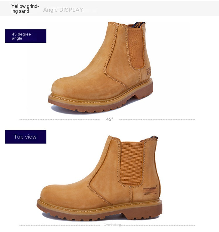 Goodyear-Welted Vintage Men Genuine Leather Ankle Motorcycle Boots Women Casual Elastic Goth Shoes Men Punk Work Boots