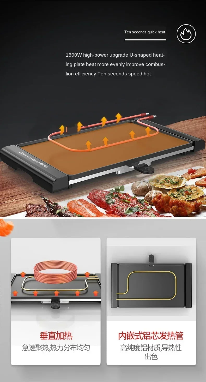 220V Korean Style Non-Stick Electric Grill Pan for Smokeless BBQ, Hotpot and Griddle Cooking at Home A