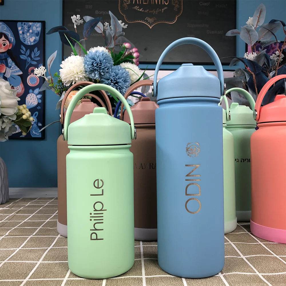 Insulated Water Bottle 500ml Custom Text/Logo - 304 Steel, 24H Cold, Office & Gym Essentials - AIAZ