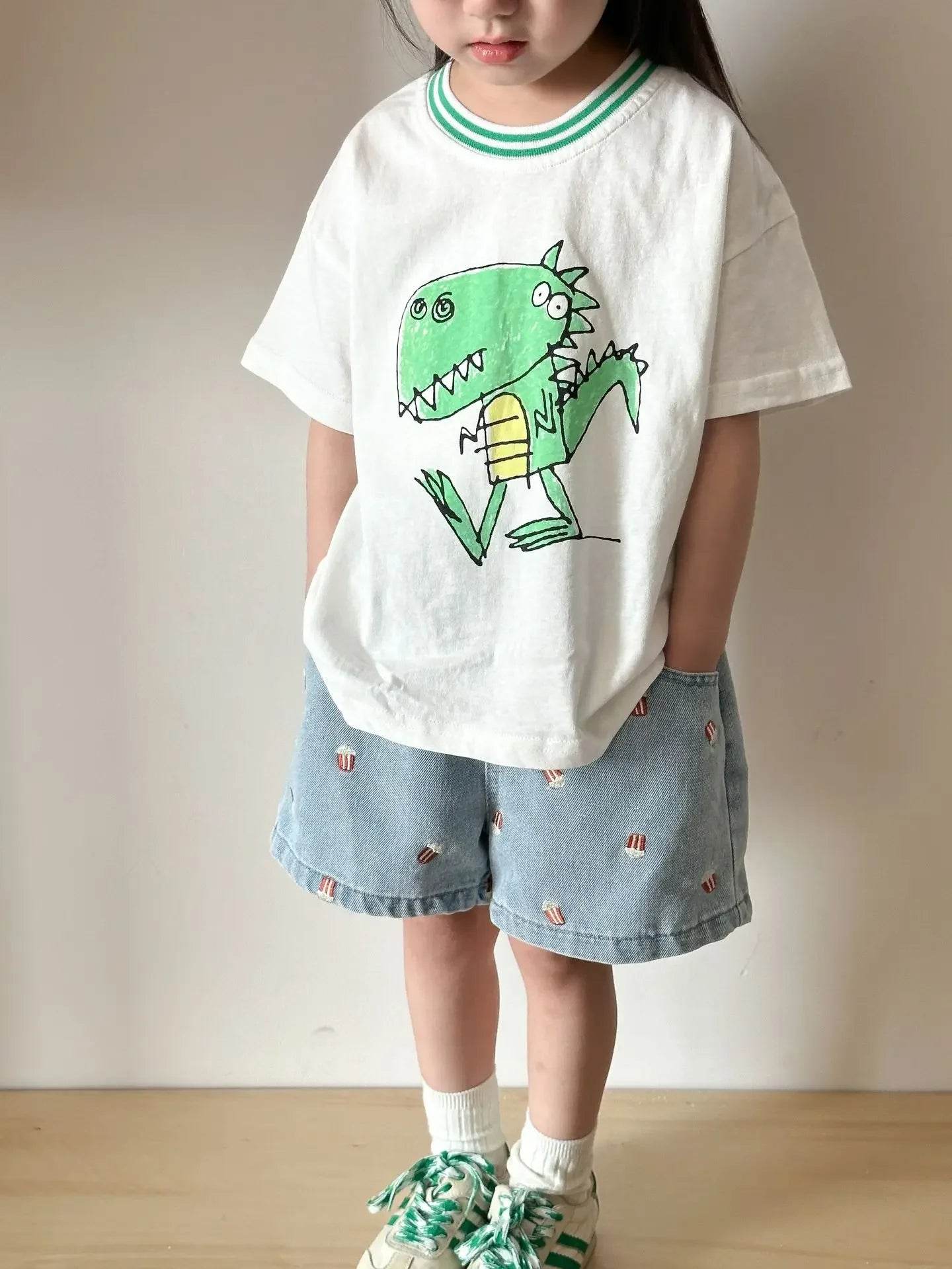Fashion Cartoob Print Denim Kids Shorts Girls Pants Summer 2025 New Boys Summer Clothes Baby Loose Casual Pants - AIAZ