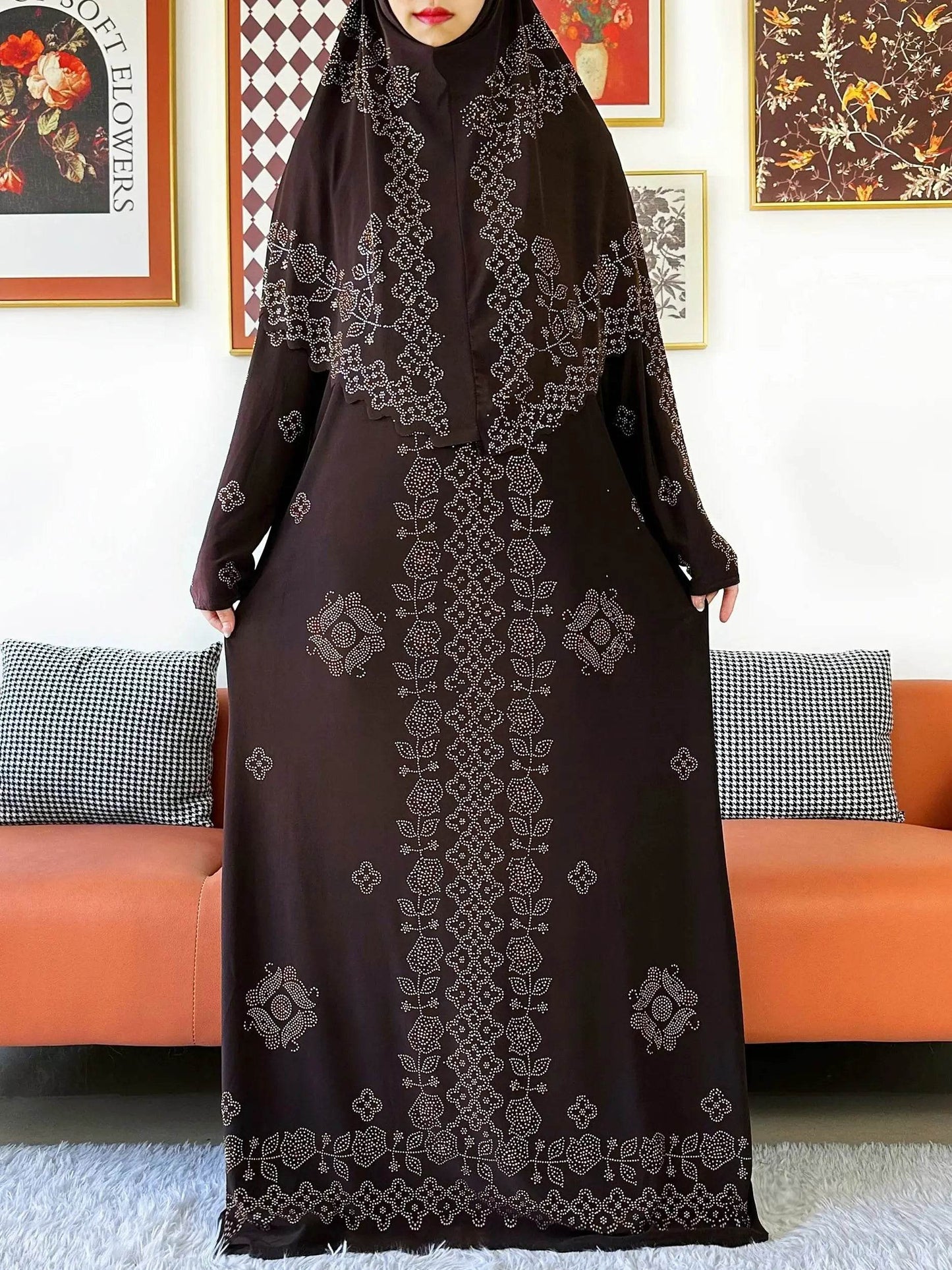 Muslim Two Piece Set Hijab Prayer Dress Fashion Abaya Set Women Prayer Garment Hijab Long Khimar Long Dress Sets Islamic Ramadan - AIAZ