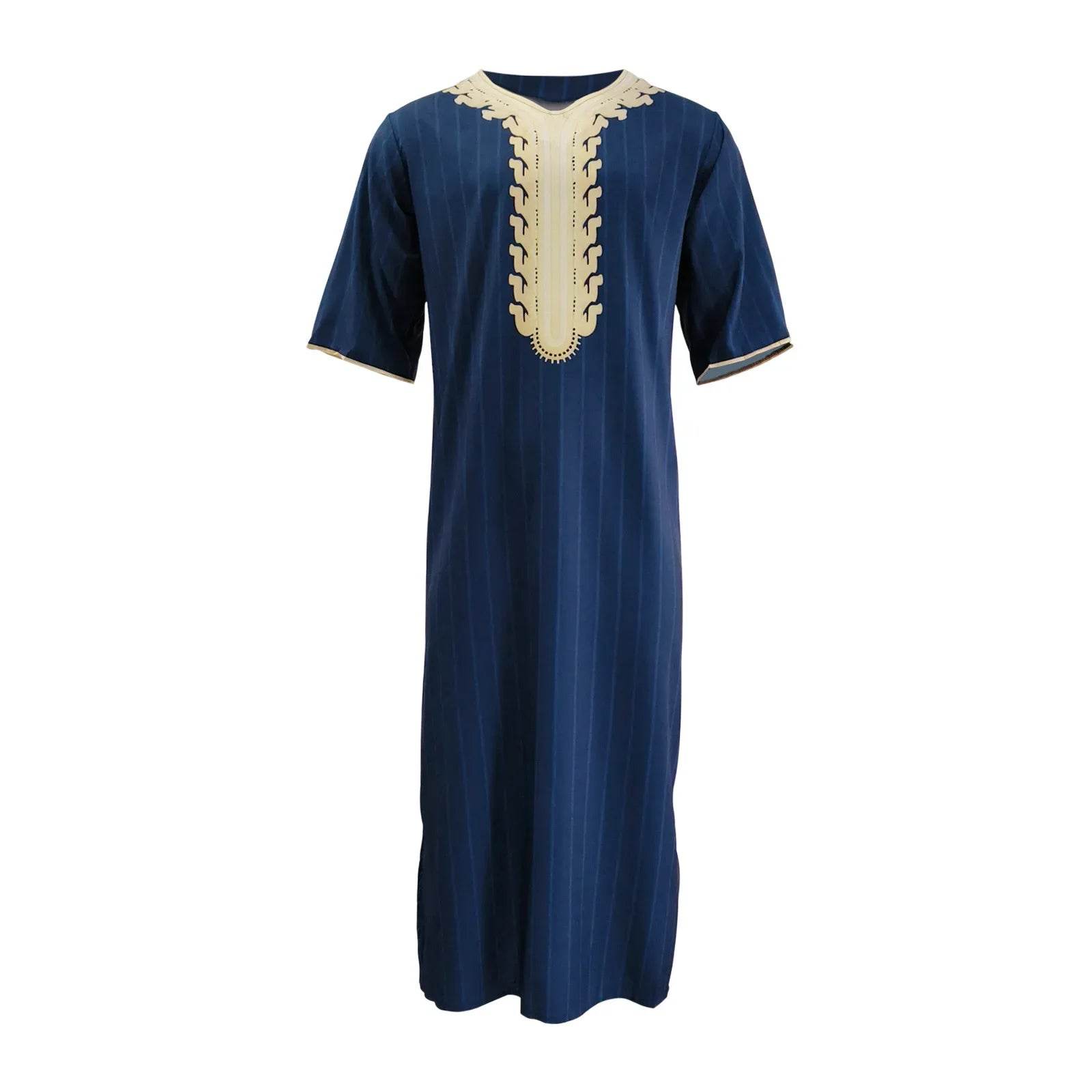 Men Muslim Summer Fashion Loose Robe Islam Kaftan Men Clothing Dubai Luxury Muslim Abaya Muslim V-neck Short Sleeve Printing - AIAZ