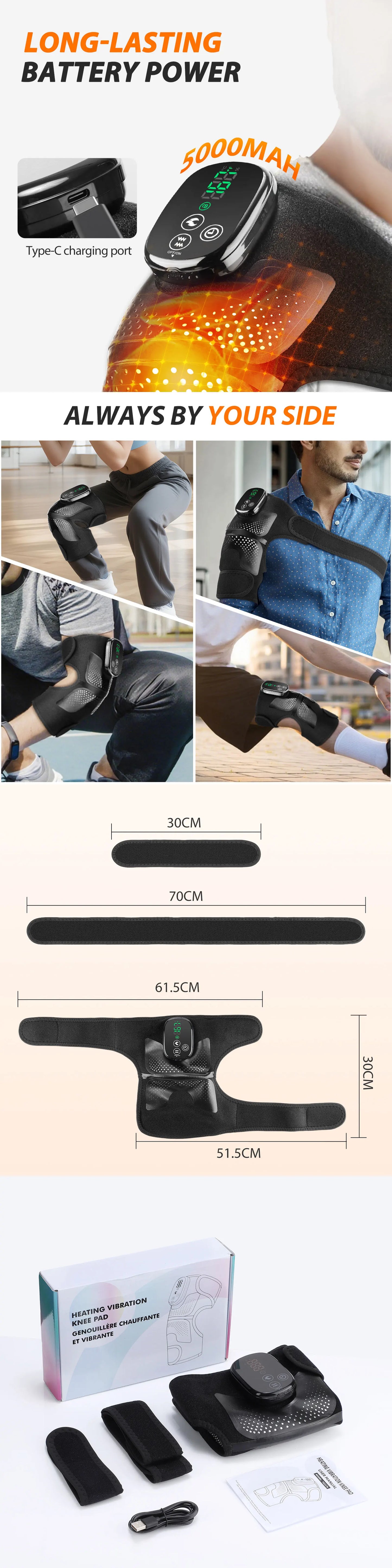 Electric Heated Vibration Knee Massage Pad 3 in 1 Massager for Shoulder Elbow Hot Compress Thermal Joint Brace Muscle Relaxation