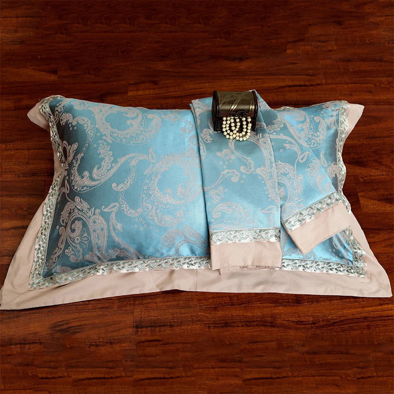 Sliver Gold Luxury Silk Satin Jacquard duvet cover bedding set queen king size Embroidery bed set bed sheet/Fitted sheet set