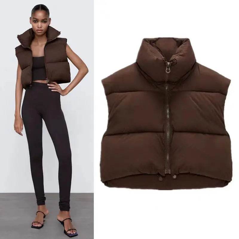 Elegant Chic Vests Fashionable Sleeveless Stand Collar Zipper Basic Autumn Winter Jacket Thick Warm Casual Women Vest Jacket ﻿ - AIAZ