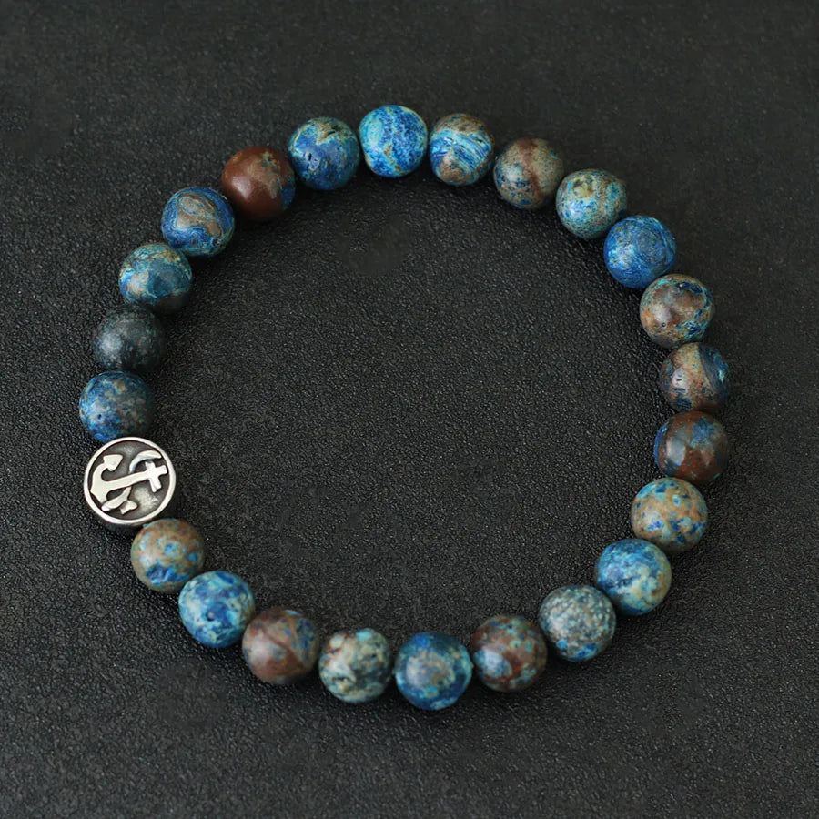 Simple Style Genuine Natural Stone Bracelet For Men Viking Pirate Compass Braclet Tiger Eyes Strand Braslet Leisure Accessories