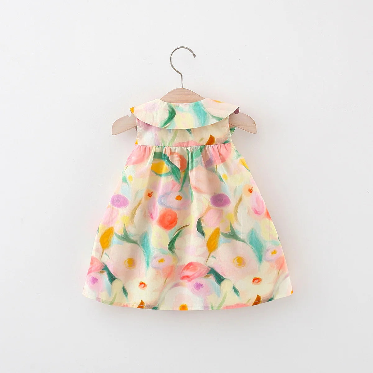 2 Pcs summer baby girl dress with sweet large flower doll collar sleeveless cotton dress paired with large flower crossbody bag