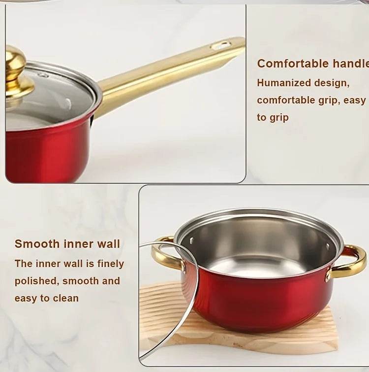 12pcs Stainless Steel Kitchenware Set, Multi-Color Non-Stick Pan Set, Pan, Pan, Pan with Lid, Versatile, Stylish And Durable - AIAZ
