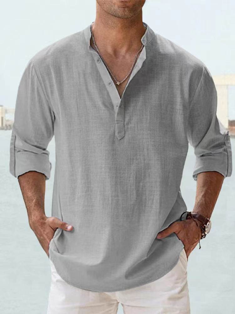 New Cotton Linen Shirts for Men Casual Shirts Lightweight Long Sleeve Henley Beach Shirts Hawaiian T Shirts for Men - AIAZ