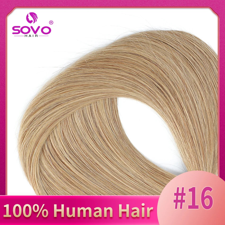 SOVO 100 Strands Nano Rings Human Hair Extensions Natural Blonde Micro Bead Loop Pre Bonded Remy European Straight Hair