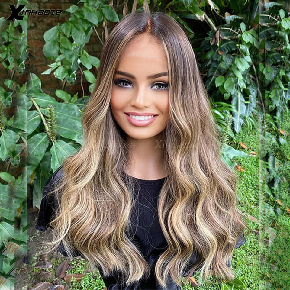 13x6 Lace Frontal Body Wave Wig Brown Roots Ombre Blonde 13x4 Lace Front Human Hair Wigs Baby Hair Transparent 5x5 Closure Wig