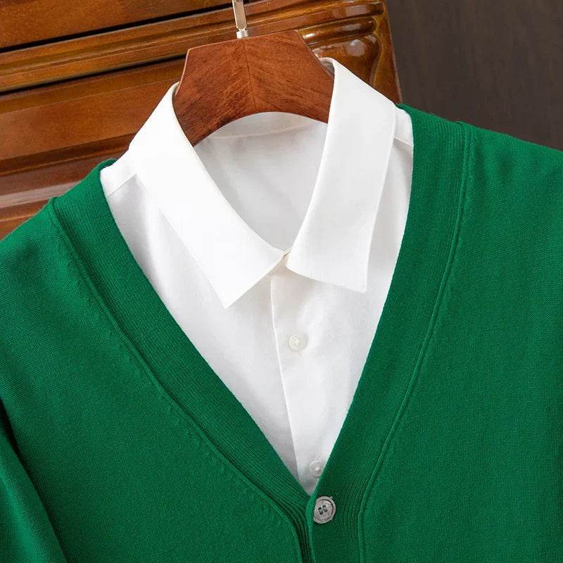 BROWON Brand Mens Sweater Cardigan Business Casual Classic V-neck Solid Color Cardigan Men Sweater Korean Fashion Mens Clothes - AIAZ
