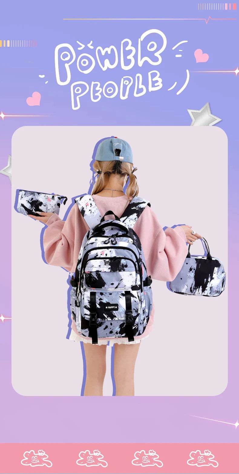 Middle School Student Backpack Children Set School Bags for Girls Kids Schoolbags Waterproof Book Bag With Lunch Bag Pencil case - AIAZ