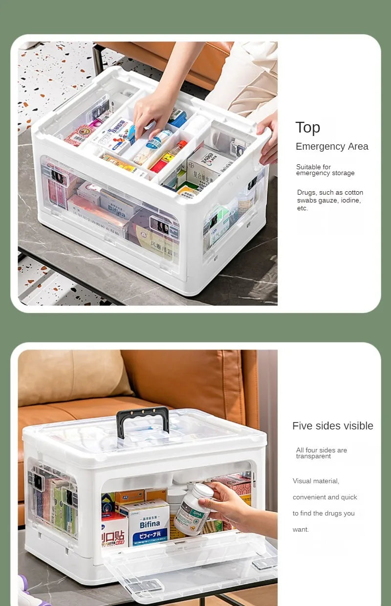Medicine  Large Capacity Household Storage Box Transparent Emergency Medicine Box Foldable Multi-functional Sorting Box