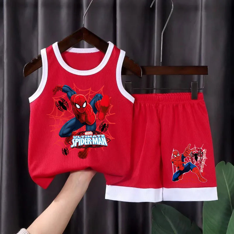 2025 Summer New Breathable Boys Vest Sets Anime Spiderman Children's Sleeveless Top Shorts Two Piece Suit Kids Casual Outfits