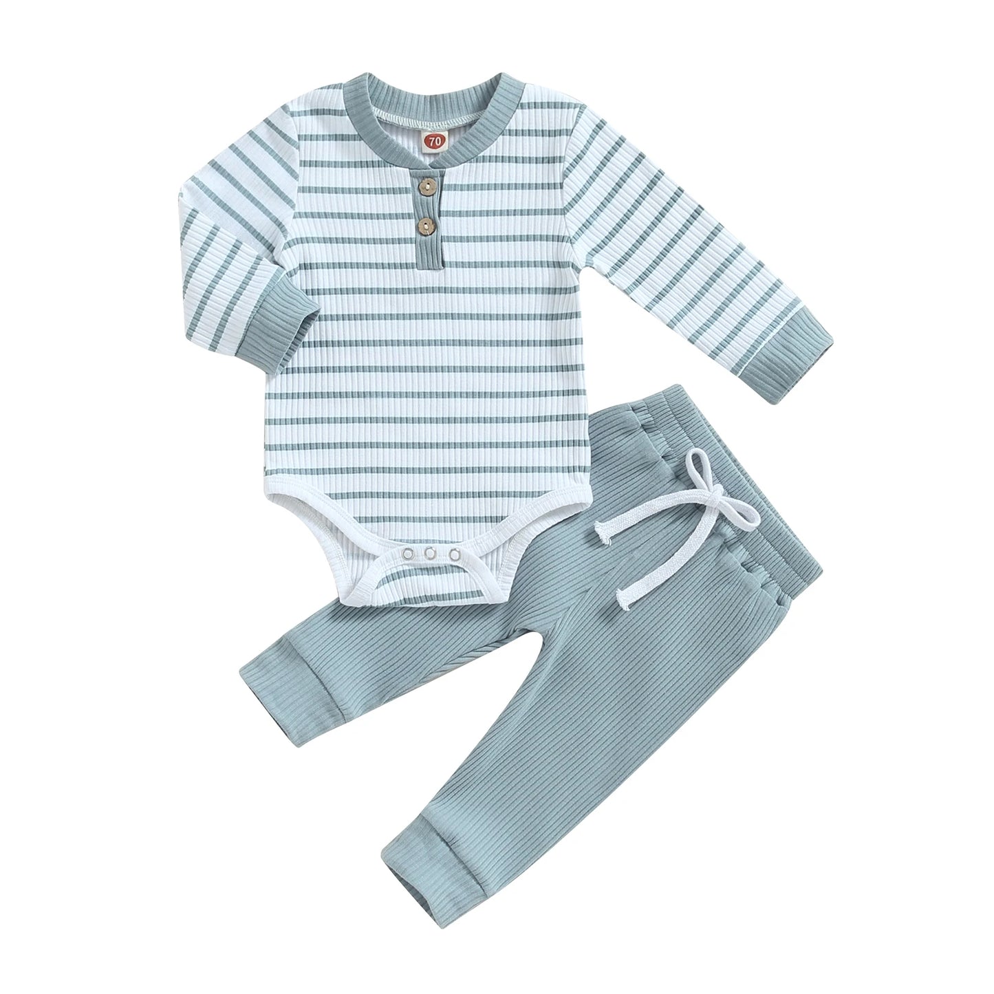 Citgeett Autumn Infant Baby Boy Fall Outfits Long Sleeve Striped Print Romper + Pants Set Warm Clothes