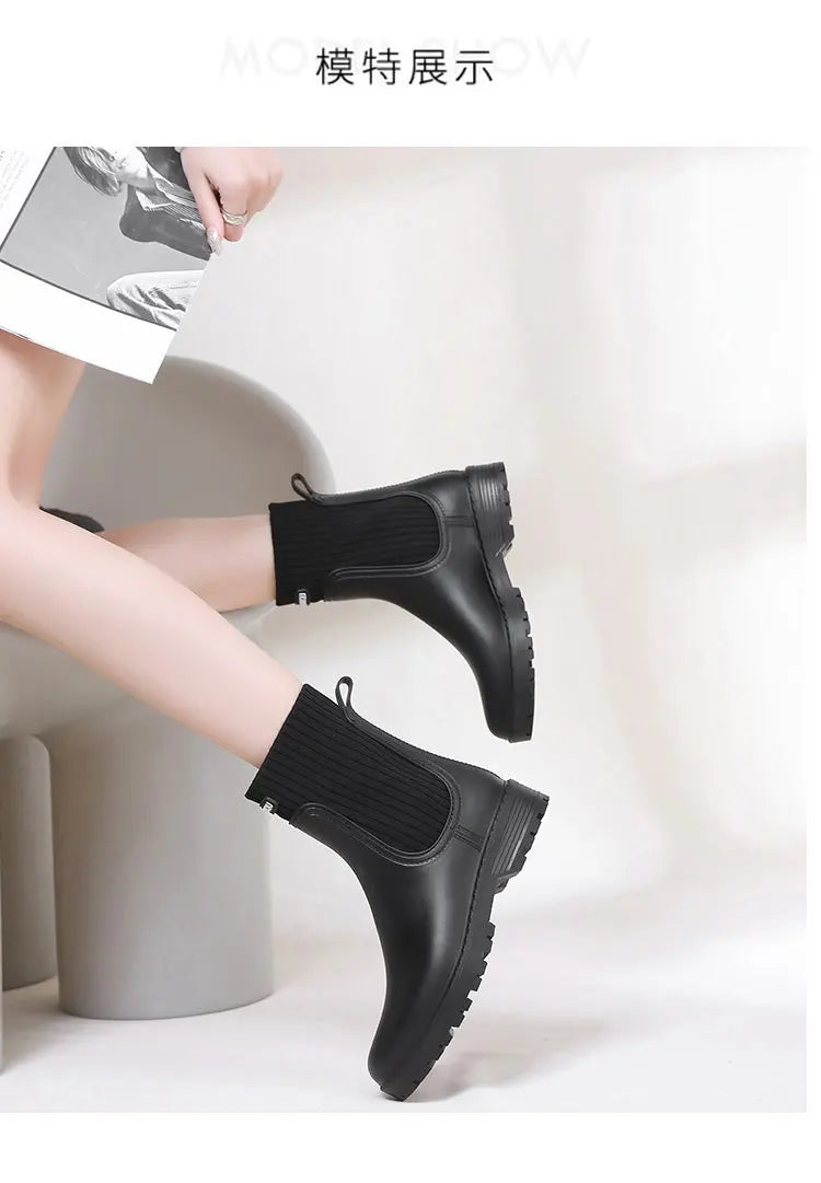 2024 Designer Rain Boots Women's Waterproof Shoes Rainy Ladies Fur Rubber Rainshoes Woman Galoshes Non-slip Pull-on Rain Boots