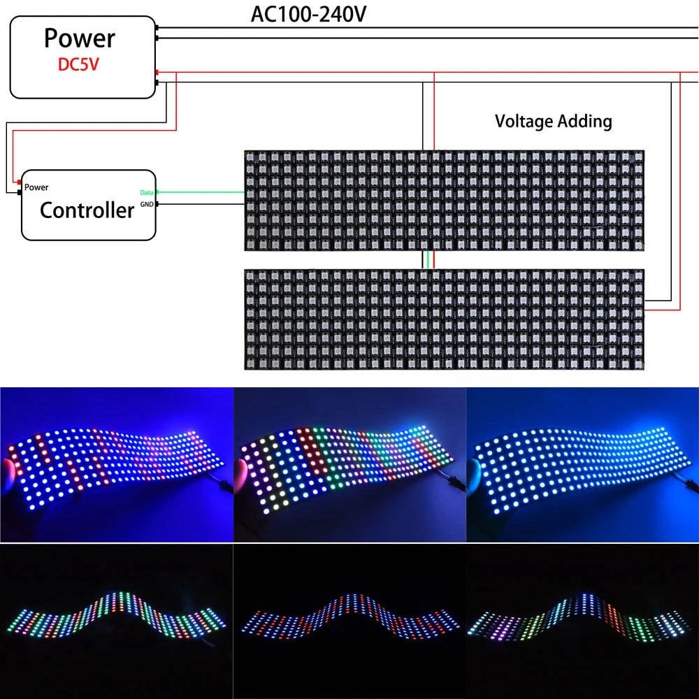 1~5Pcs WS2812B 16X16 RGB LED Digital Flexible Individually Addressable Panel Light Strip WS2812 8X8 8X32 Module Matrix Screen 5V