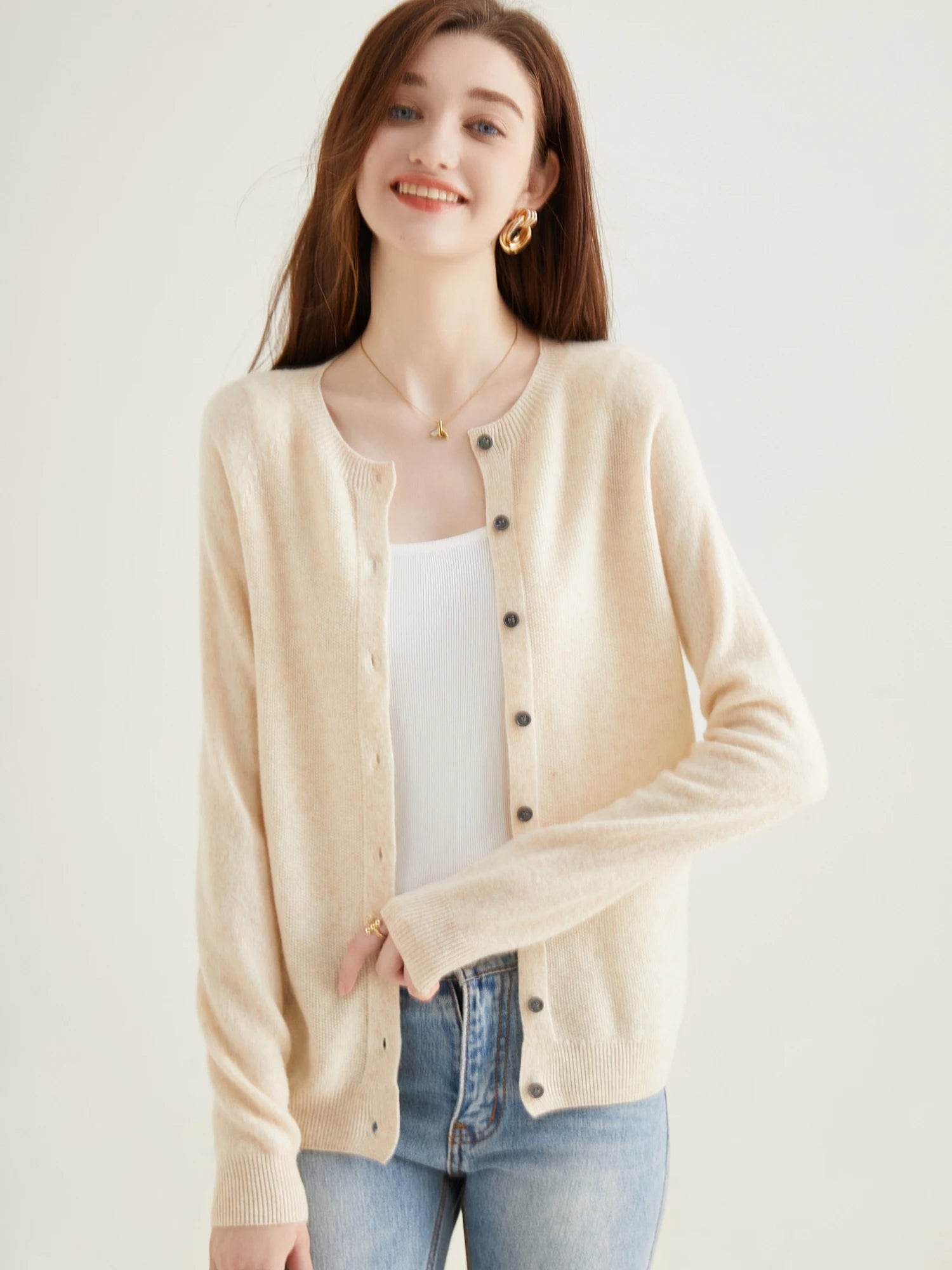 Knit Cardigan for Women Sweater Woman Long Sleeve Top 100% Wool Cardigans Sweaters Vintage Coat Knitwears Jacket Female Clothing - AIAZ
