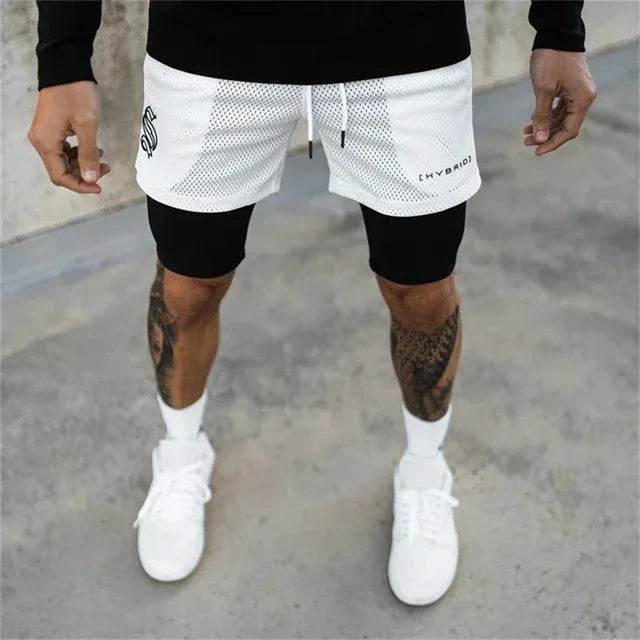 2025 summer mesh Sports Shorts Men Double-deck Jogging Running Shorts Men 2 IN 1 Mens GYM Shorts Fitness Workout Short Pants Man - AIAZ