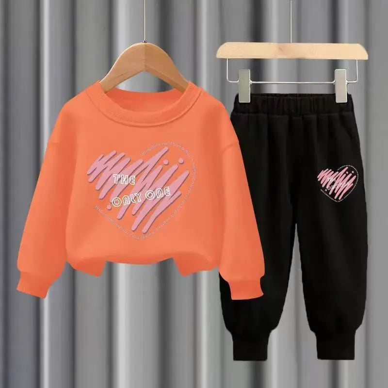 Kids Clothes Girls & Boys Autumn Long Sleeve Top & Pants 2 Pieces Sets Children Boy & Girl Printed Heart Tracksuit Sport Outfit