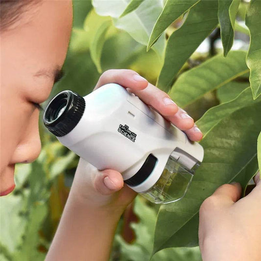 Pocket Microscope Kids Science Toy Kit 60-120x Educational Mini Handheld Microscope with LED Light Outdoor Children Stem Toy - AIAZ