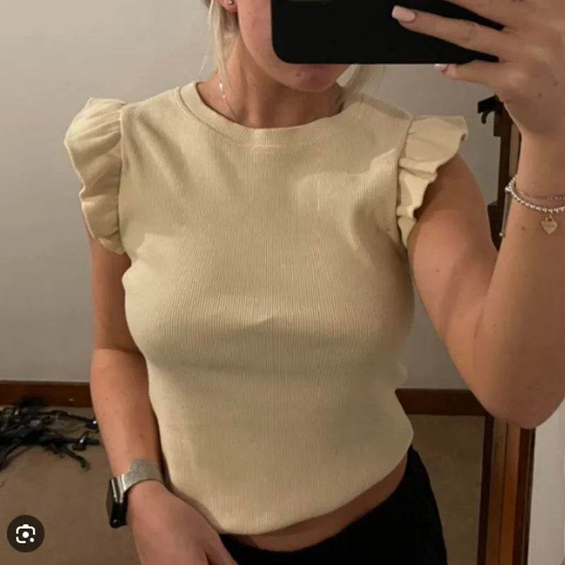 Top Women Summer Corset Woman Clothing Tank Crop Knitted Top Female Y2k Ruffled Sleeveless Cute Street Style Casual Women's Vest - AIAZ