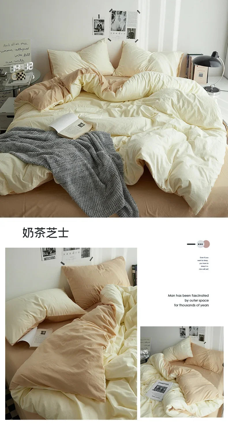 High Quality Solid Color Double Washed Cotton Bedding 4 Pieces Set Student Dormitory Bed Linen Duvet Set Bed Suit