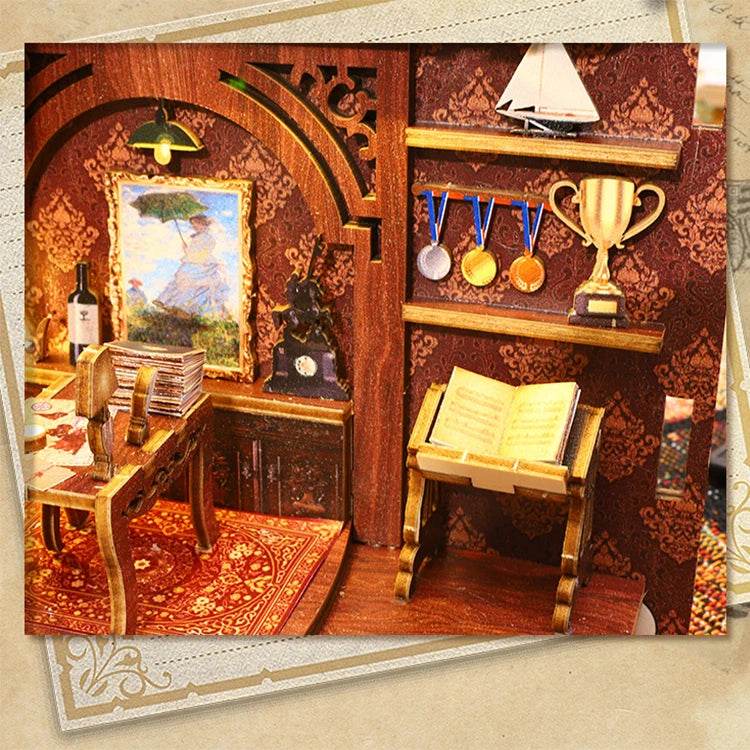 DIY Book Nook Kit Miniature Doll House With LED Light 3D Puzzle Model Building Wooden Bookshelf Bookend Toy Adults Birthday Gift - AIAZ