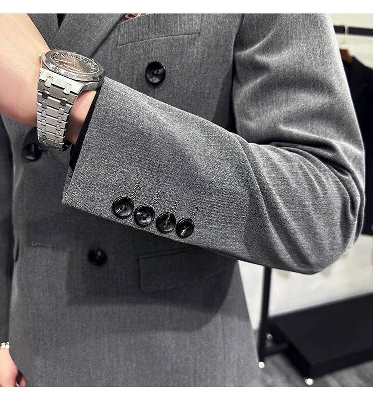 Jackets + Pants / Groom's Wedding Dress Best Fashion Mans Double -breasted Suit Blazer Trousers Male Formal Business Office Suit - AIAZ