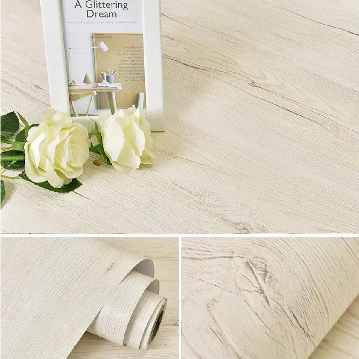 50cm Wide Wood Grain Home Decor Furniture Waterproof Vinyl Wall Sticker Self Adhesive PVC Wallpaper Kitchen Cabinet Door Sticker