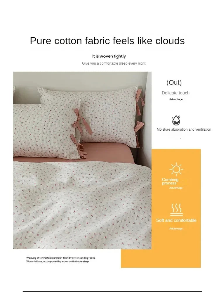 100% Cotton Bedding Set Flower Style Duvet Cover with Pillow Case Single Bedding Set Skincare Sheet Set