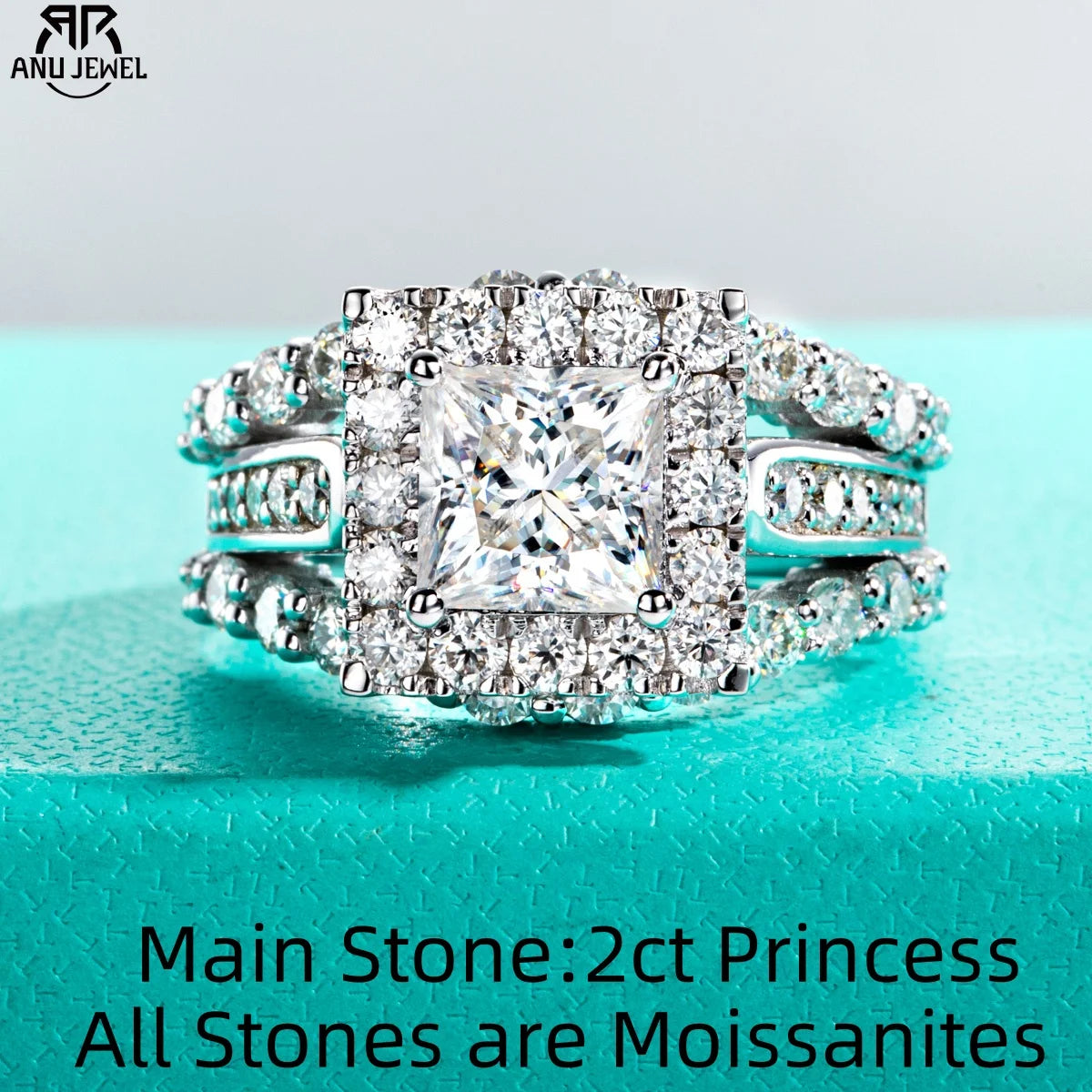 AnuJewel Princess Cut Moissanite Engagement Ring 3.884cttw D Color 925 Sterling Silver Luxurious Women's Jewelry Birthday gifts