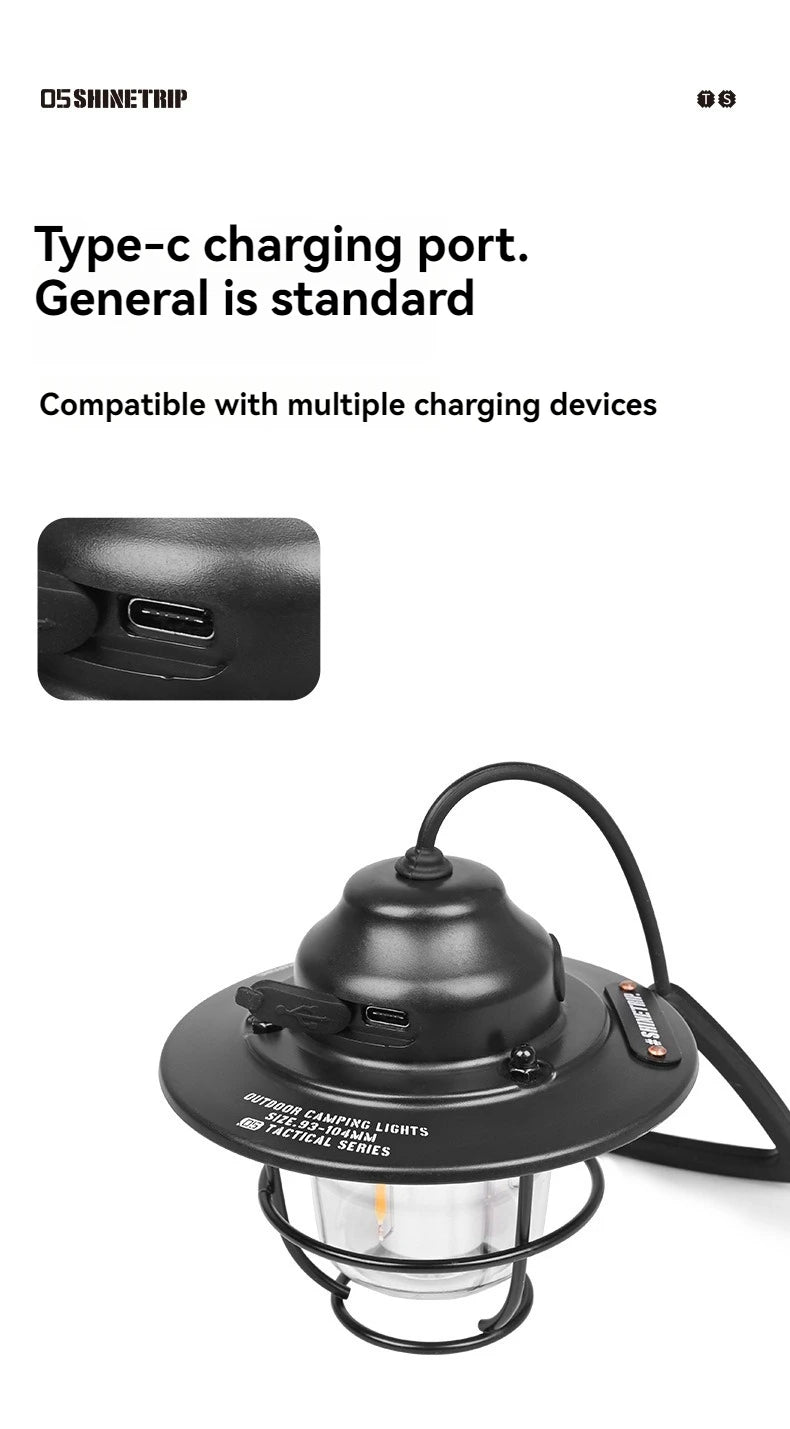 Shine Trip Outdoor Retro Smalldroplight, Campsite Lamp, Atmosphere Lamp, USB Charging Tent Light, LED Camping Hangling Lamp