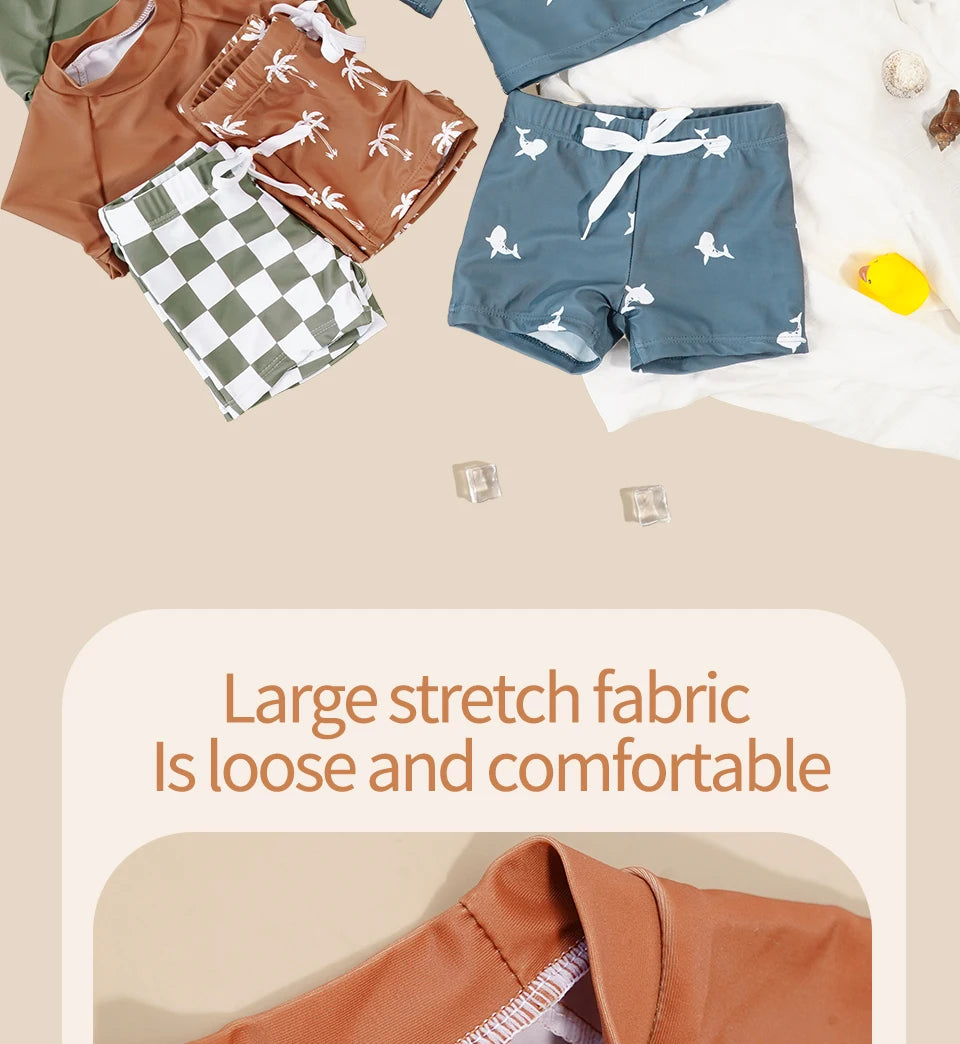 Kangobaby #My Soft Life# 2pcs Set Boys Swimsuits Cool Print Summer Baby Swimwear Beach Surfing