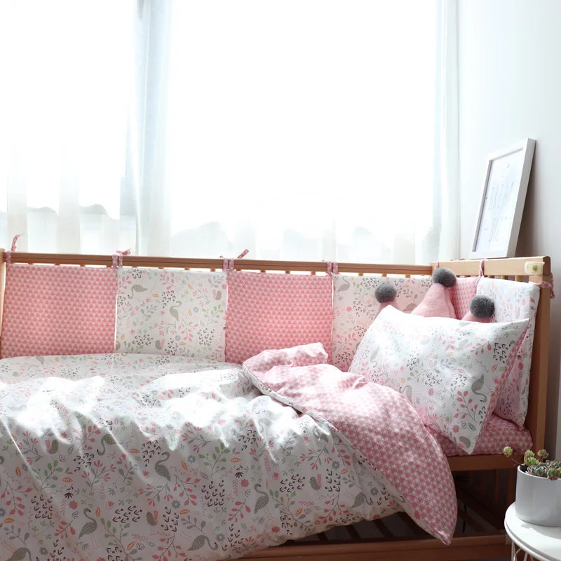 Baby Bedding Set Soft Cotton Baby Cot Kit Crib Bedding Set Quilt Duvet Cover Pillow Pilowcase Sheet Bumpers Baby Room Decoration