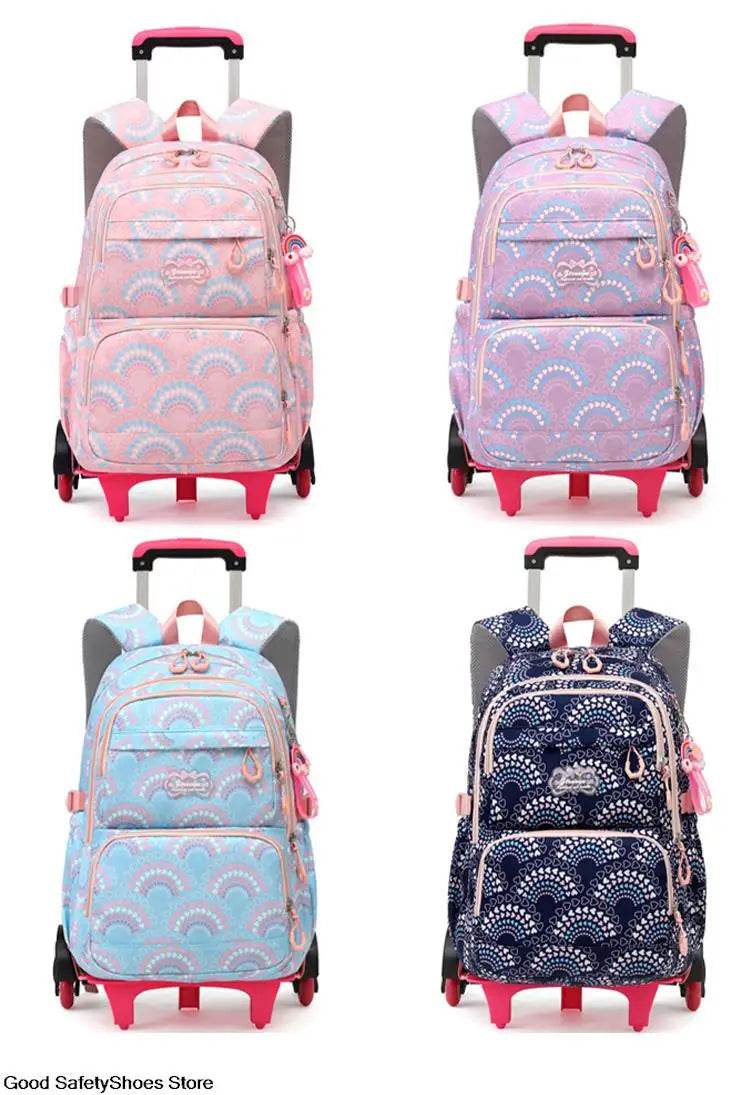 Rolling School Bags for Girls Backpack Children Waterproof School Backpacks with Wheels Middle School Trolley Luggage Back Pack - AIAZ