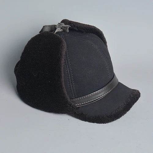 High Quality 2025 Winter Leather Hat Men Fur Lamb Wool Warm Thick Earflaps Bomber Hats Men's Baseball Cap Russian Hat - AIAZ