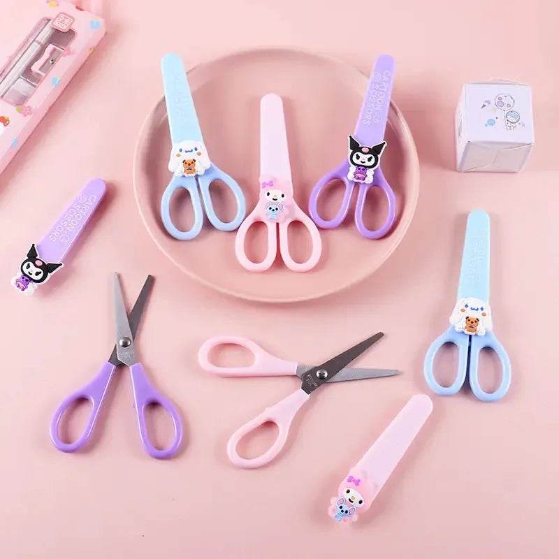 Sanrio Kuromi Cinnamoroll Melody Hand Made Scissors Kawaii Children Safety Silicone Shell Kid Stationery School Supplies Gift - AIAZ
