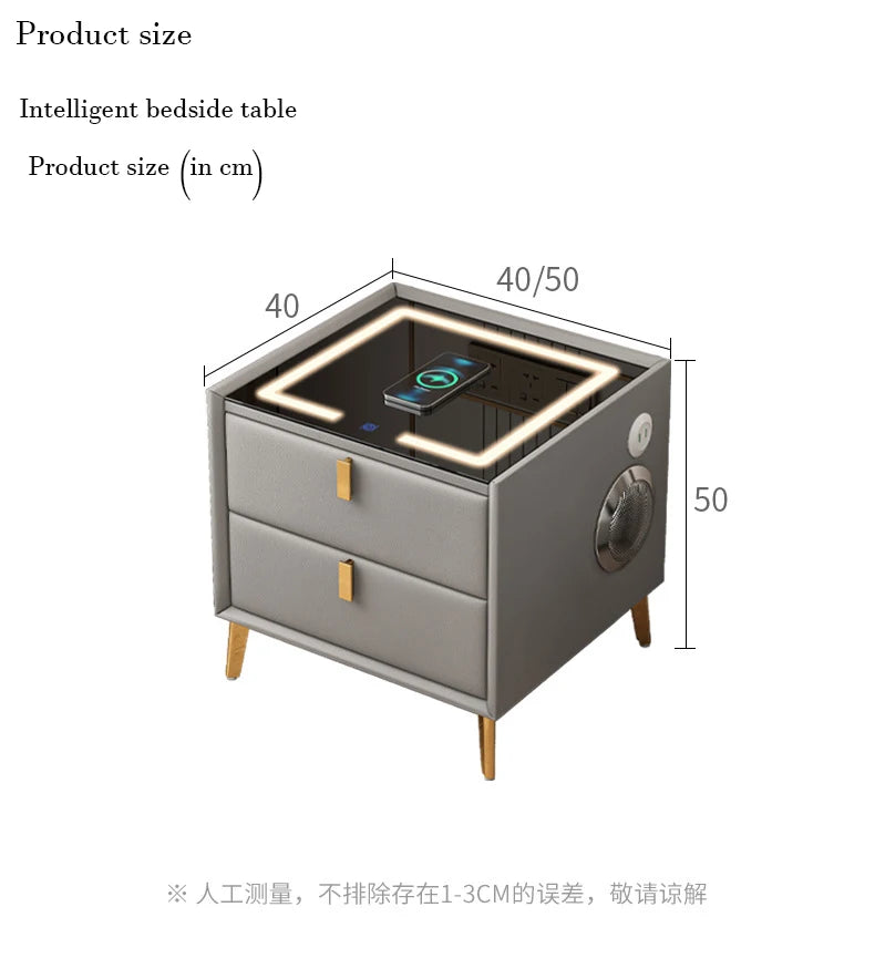 Intelligent Bedside Table Wireless Charge Three Color Night Light Bluetooth audio USB Interface Nightstands Bedroom Furniture