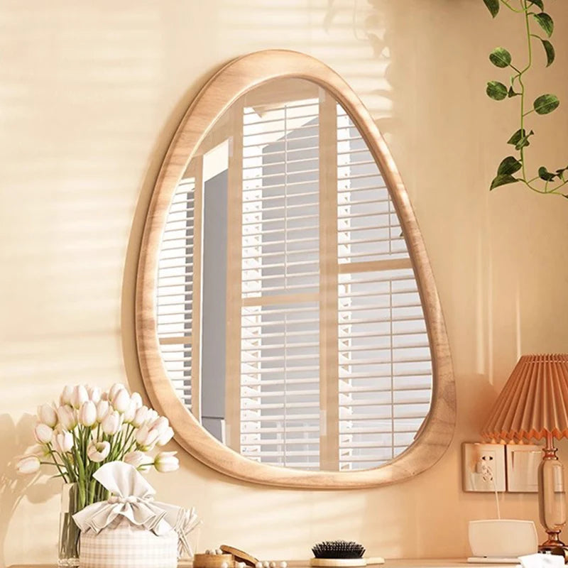 Irregular Wall Mirror Living Room Decoration Modern Girls Mirror Funky Wooden Asymmetrical Bathroom Espelhos Home Decorations