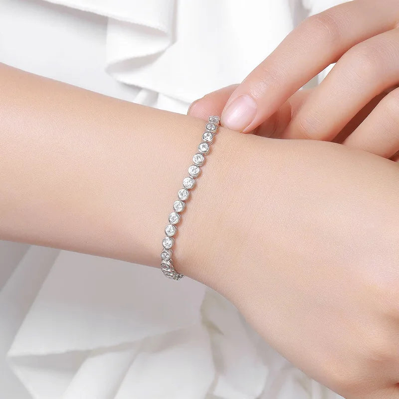EWYA Luxury Bubble 2/3mm D Color Full Moissanite Tennis Necklace for Women S925 Silver Plated 18K Diamond Neck Chain Necklaces